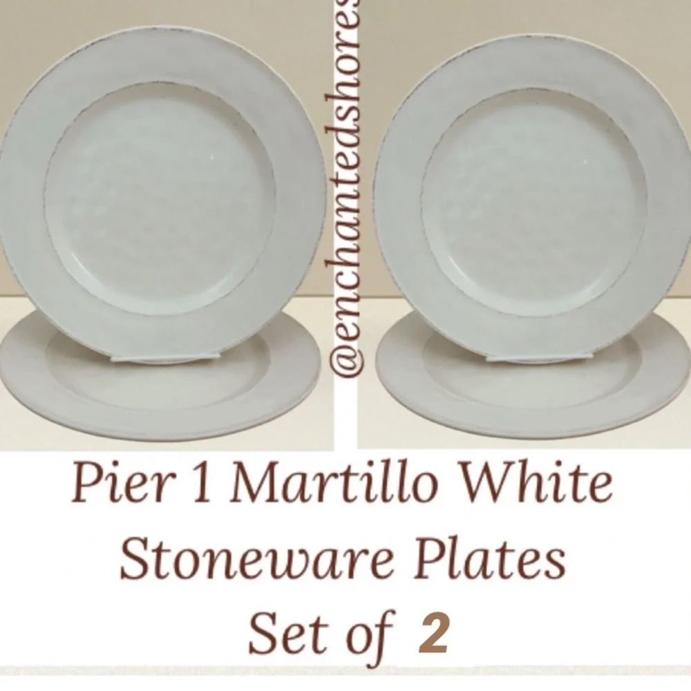 Pier 1 Martillo Stoneware 11” Dinner Plates Replacements White Cream Set of 2